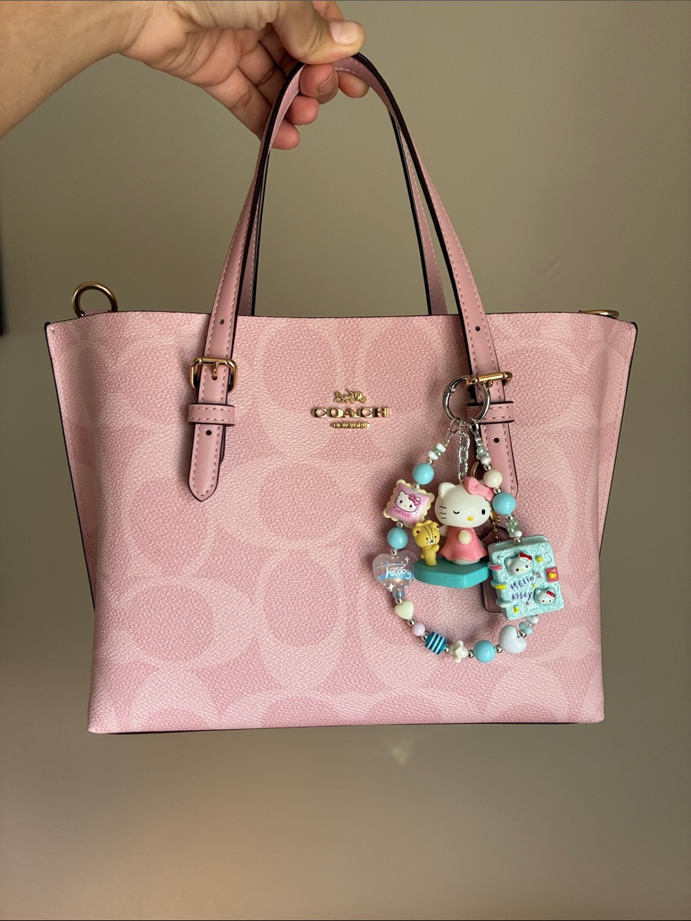 Hello Kitty Pink & Light Blue Beaded Phone Charm Keychain